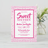 Roze Glitter Border Girly Sweet 16 Party Invite Kaart (Staand voorkant)