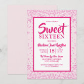 Roze Glitter Border Girly Sweet 16 Party Invite Kaart (Voorkant / Achterkant)