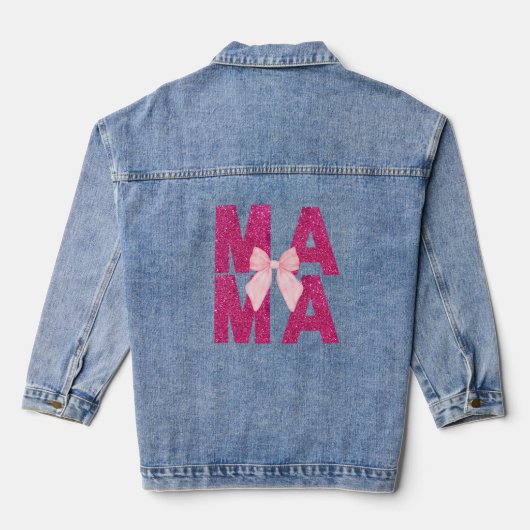 Roze Glitter Bow MAMA Coquette Esthetische Moeder' Denim Jacket (Achterkant)