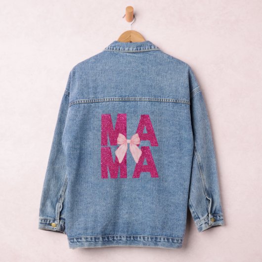 Roze Glitter Bow MAMA Coquette Esthetische Moeder' Denim Jacket (Hangar)