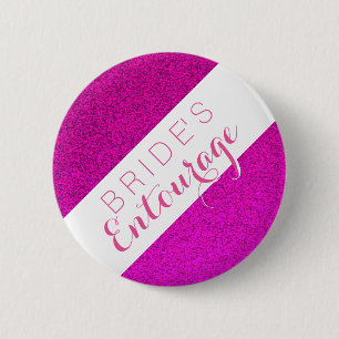 Roze glitter bride's entourage bridesmaid button
