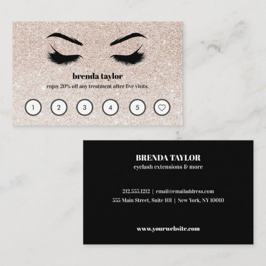 Roze Glitter Browbar Eyelash Custom Loyalty Visitekaartje (Voorkant / Achterkant)