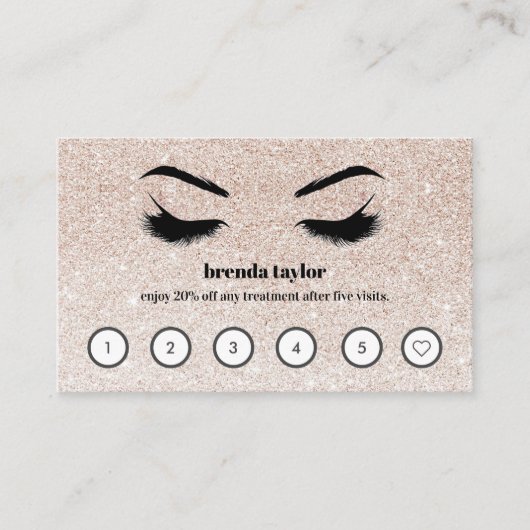 Roze Glitter Browbar Eyelash Custom Loyalty Visitekaartje (Voorkant)