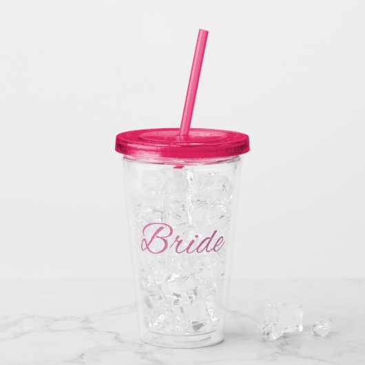Roze Glitter Bruid Huwelijk Fuschsia Acryl Drinkbeker (Achterkant ijs)