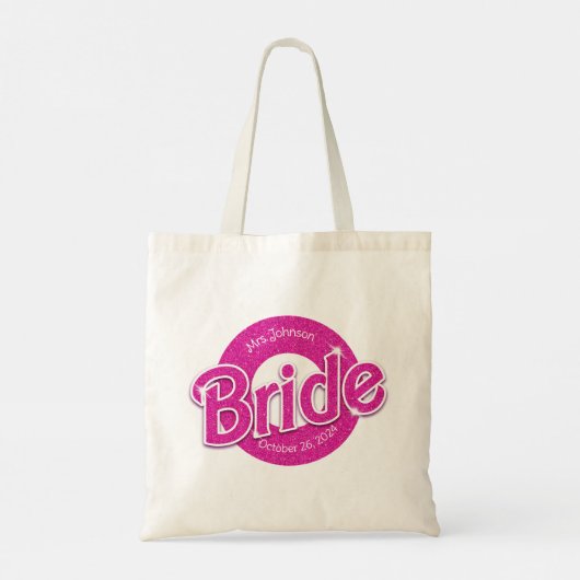 Roze Glitter Bruid Tote Bag (Achterkant)