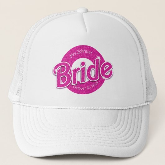 Roze Glitter Bruid Trucker Pet (Voorkant)