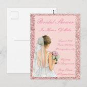 ROZE GLITTER BRUIDSDINER UITNODIGING (Voorkant / Achterkant)