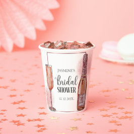 Roze Glitter Bruidsdouche Bloemblaadjes en Prosecc Papieren Bekers