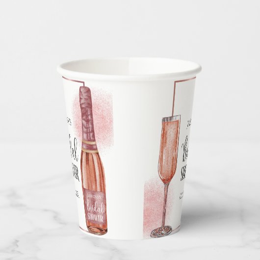 Roze Glitter Bruidsdouche Bloemblaadjes en Prosecc Papieren Bekers (Links)