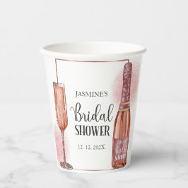 Roze Glitter Bruidsdouche Bloemblaadjes en Prosecc Papieren Bekers