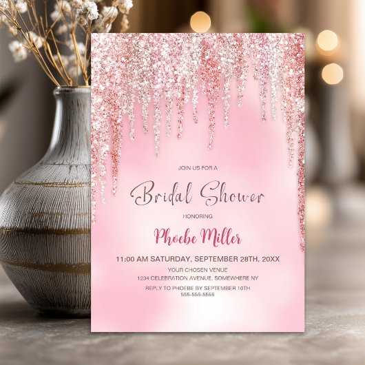 Roze Glitter Bruidsfeest Kaart