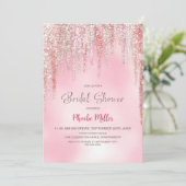 Roze Glitter Bruidsfeest Kaart (Staand voorkant)
