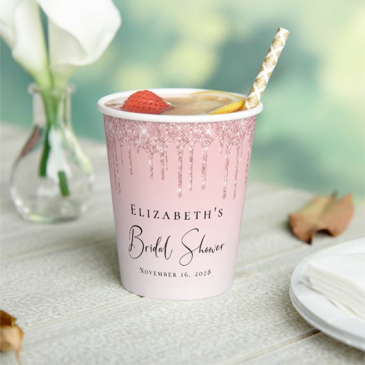 Roze Glitter Bruidsfeest Papieren Bekers (Insitu)
