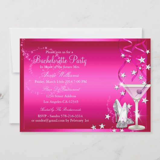 Roze Glitter Bruidsfeest Uitnodiging (Voorkant)