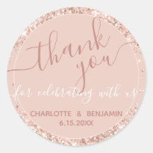 Roze Glitter Bruiloft Dank u Ronde Sticker