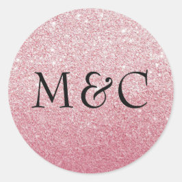 Roze glitter bruiloft gepersonaliseerde initiaal s ronde sticker