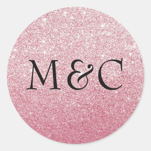 Roze glitter bruiloft gepersonaliseerde initiaal s ronde sticker (Voorkant)