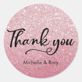 Roze glitter bruiloft gepersonaliseerde naam stick ronde sticker