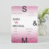 Roze Glitter Bruiloftsinvatie – Modern Minimalisme Kaart (Staand voorkant)