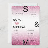 Roze Glitter Bruiloftsinvatie – Modern Minimalisme Kaart (Voorkant)