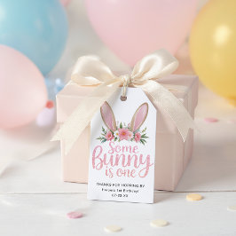 Roze Glitter Bunny Bloemen Eerste Verjaardag Gift  Cadeaulabel