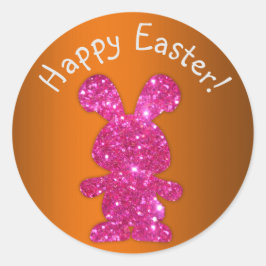 Roze Glitter Bunny Happy Pasen Ronde Sticker