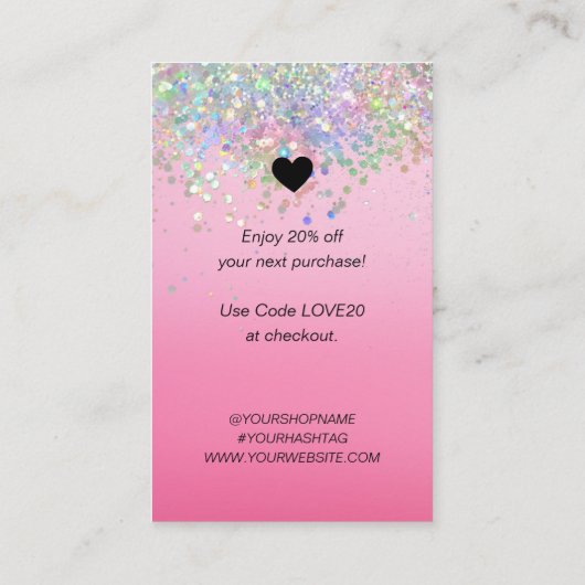 Roze Glitter Business Hartelijk dank voor het invo Visitekaartje (Achterkant)