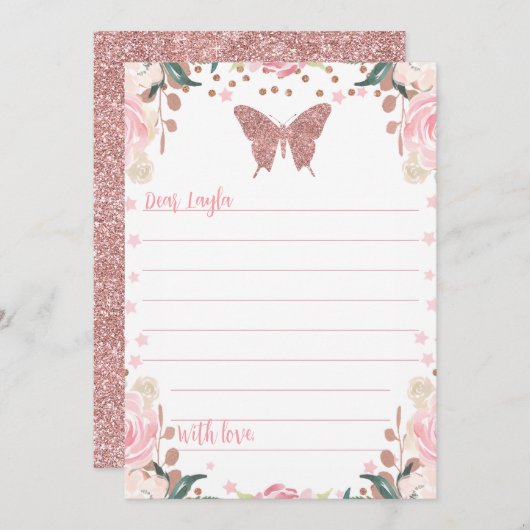 Roze Glitter Butterfly Time Capsule Kaart (Voorkant / Achterkant)