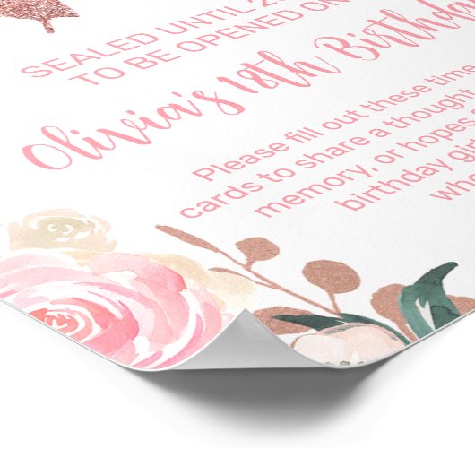 Roze Glitter Butterfly Time Capsule Sign Poster (Hoek)