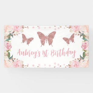 Roze glitter Butterfly Verjaardag Achtergrond Bann Spandoek
