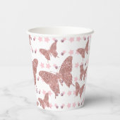 Roze glitter Butterfly Verjaardag Papier Cup Papieren Bekers (Achterkant)