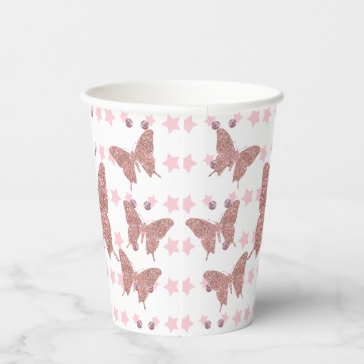 Roze glitter Butterfly Verjaardag Papier Cup Papieren Bekers (Rechts)