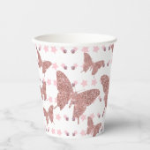 Roze glitter Butterfly Verjaardag Papier Cup Papieren Bekers (Voorkant)
