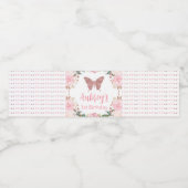 Roze glitter Butterfly Verjaardag Waterfles Etiket (Enkel label)