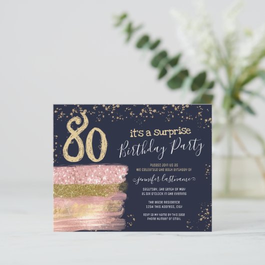 Roze glitter Cake Surprise Birthday Paper (Staand voorkant)