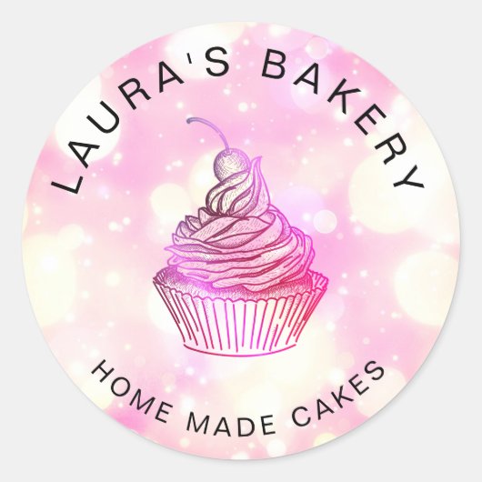 Roze Glitter Cakes & Sweets Cupcake Home Bakkerij Ronde Sticker (Voorkant)