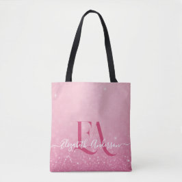 Roze Glitter Canvas tas met Initialen & Naam