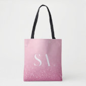 Roze Glitter Canvas tas met Initialen & Naam (Voorkant)