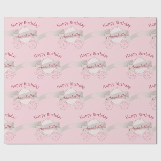 Roze Glitter Carriage Fairy Tale Aangepaste naam Cadeaupapier (Vlak)