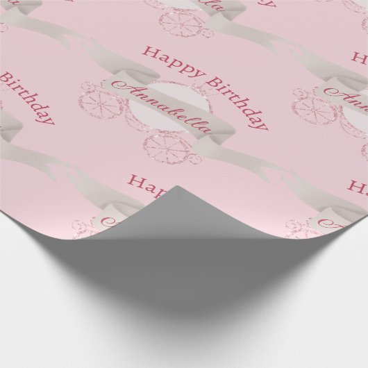 Roze Glitter Carriage Fairy Tale Aangepaste naam Cadeaupapier (Hoek)