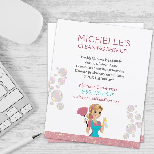 Roze Glitter Cartoon Dienst Dienst voor het schoon Flyer