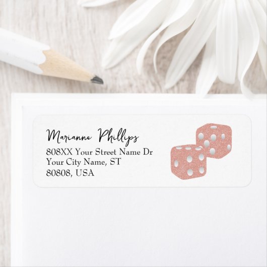 Roze Glitter Casino Dice Etiket (Insitu)