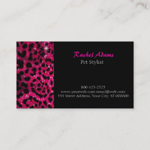 Roze Glitter Cheetah Print Pet Groomer Visitekaartje