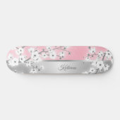 Roze Glitter Cherry Blossom Monogram Girly Persoonlijk Skateboard (Horizontaal)