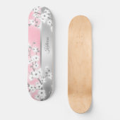 Roze Glitter Cherry Blossom Monogram Girly Persoonlijk Skateboard (Voorkant)