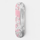 Roze Glitter Cherry Blossom Monogram Girly Persoonlijk Skateboard (Voorkant)