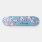 Roze Glitter Cherry Blossom Monogram Girly Persoonlijk Skateboard (Horizontaal)
