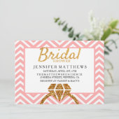 Roze Glitter Chevron Bruids Douche Uitnodiging (Staand voorkant)
