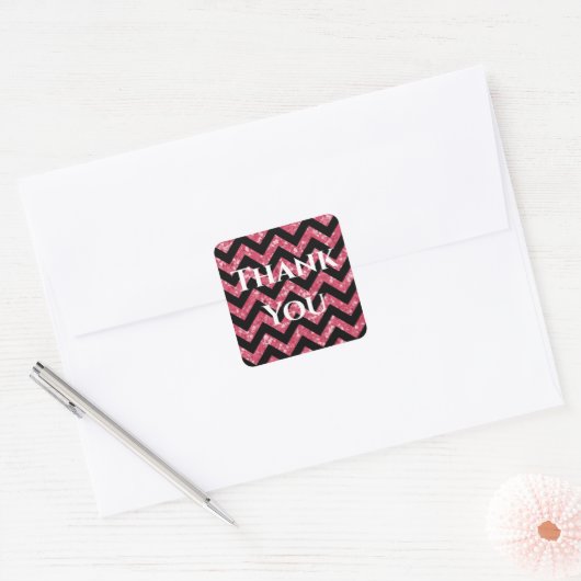 Roze Glitter Chevron Hartelijk dank, Stickers (Envelop)