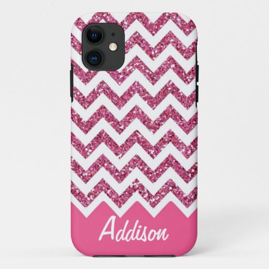 Roze Glitter Chevron Name BLING Hoesje (Achterkant)